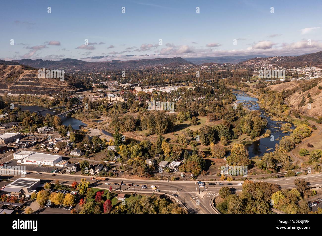 Umpqua River in Roseburg, Oregon. Stockfoto