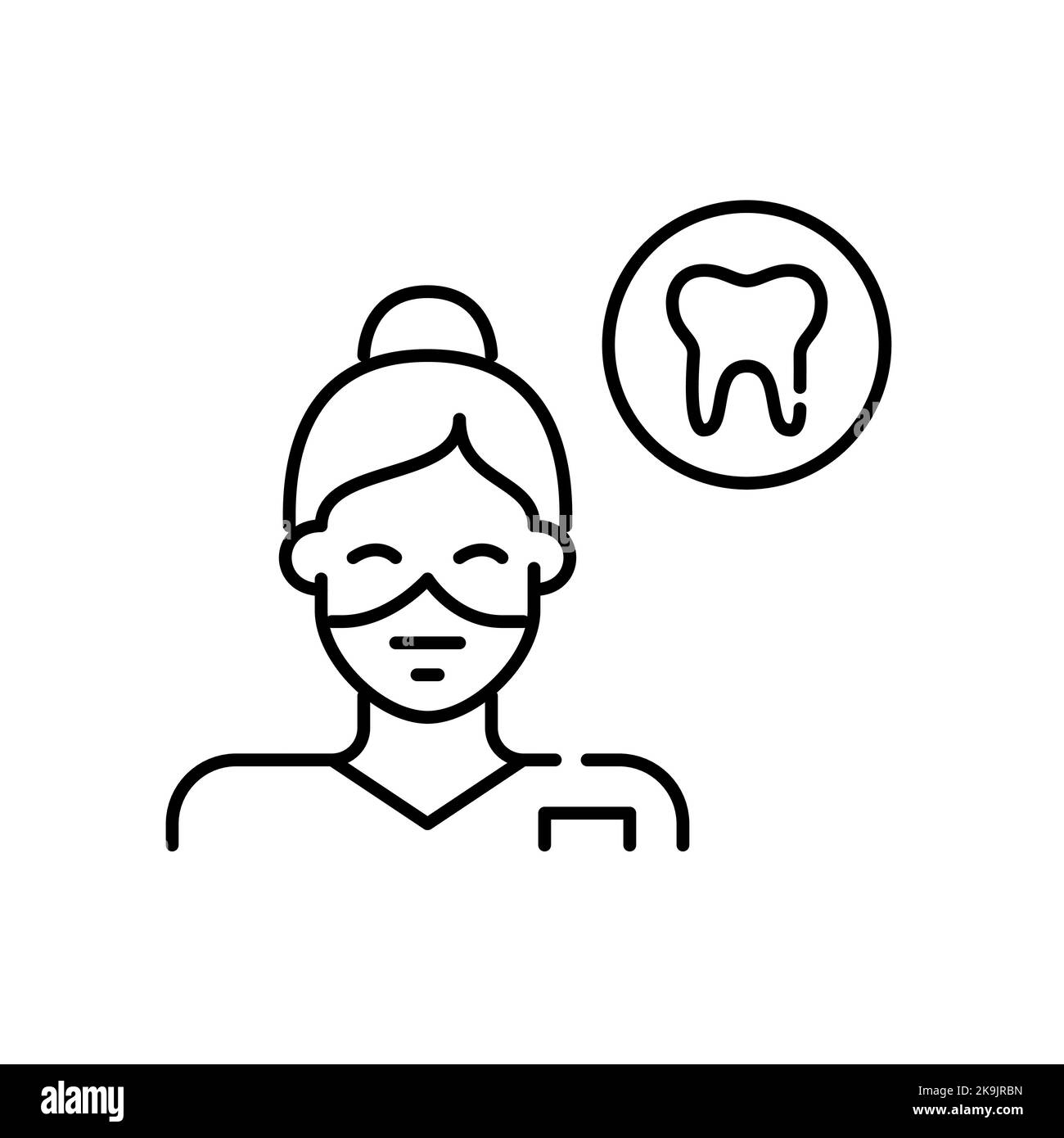 Weibliche Zahnpflegerin trägt eine chirurgische Maske. Pixel Perfect, bearbeitbares Kontursymbol Stock Vektor