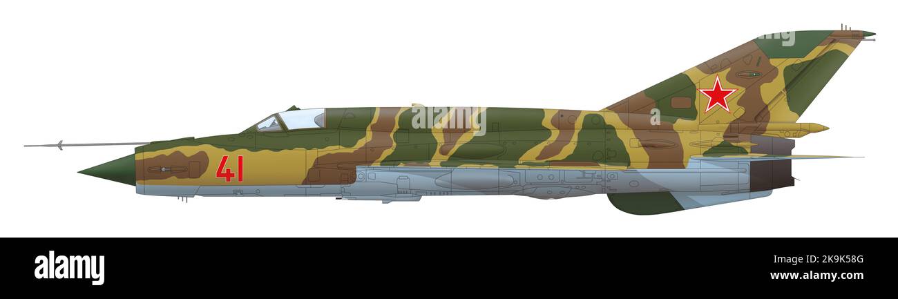 MiG-21bis des 115. Guards Fighter Aviation Regiments der sowjetischen Luftstreitkräfte, das während der sowjetischen Invasion in Afghanistan 1980s eingesetzt wurde Stockfoto