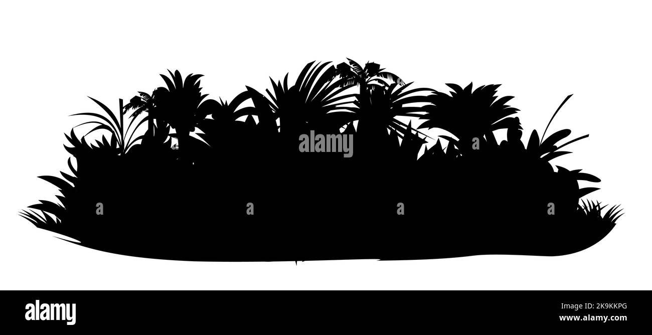 Dschungelregenwald. Natur Landschaft Silhouette. Dichtes tropisches Dickicht. Isoliert auf weißem Hintergrund. Vektor Stock Vektor