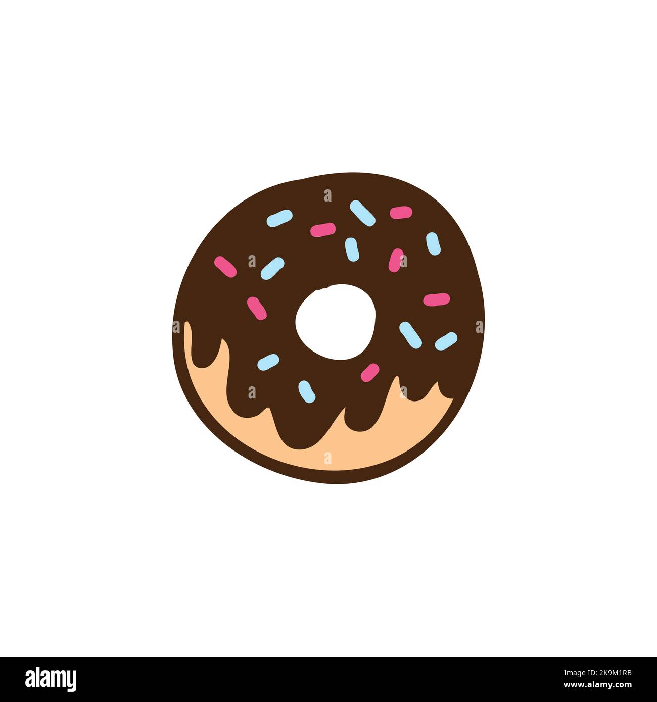Cartoon-Donut mit Schokoladenglasur. Farbenfrohes handgezeichnetes Donut-Symbol. Vektor ungesunde Lebensmittel Stock Vektor