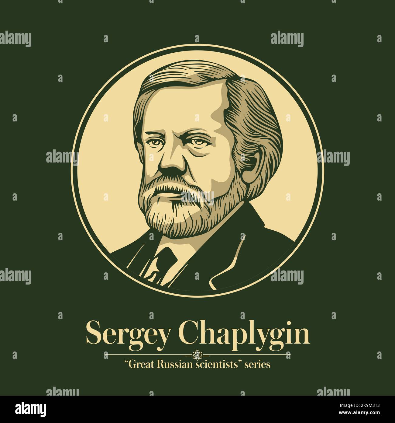 The Great Russian Scientists Series. Sergey Chaplygin war ein russischer und sowjetischer Physiker, Mathematiker und Maschineningenieur. Stock Vektor