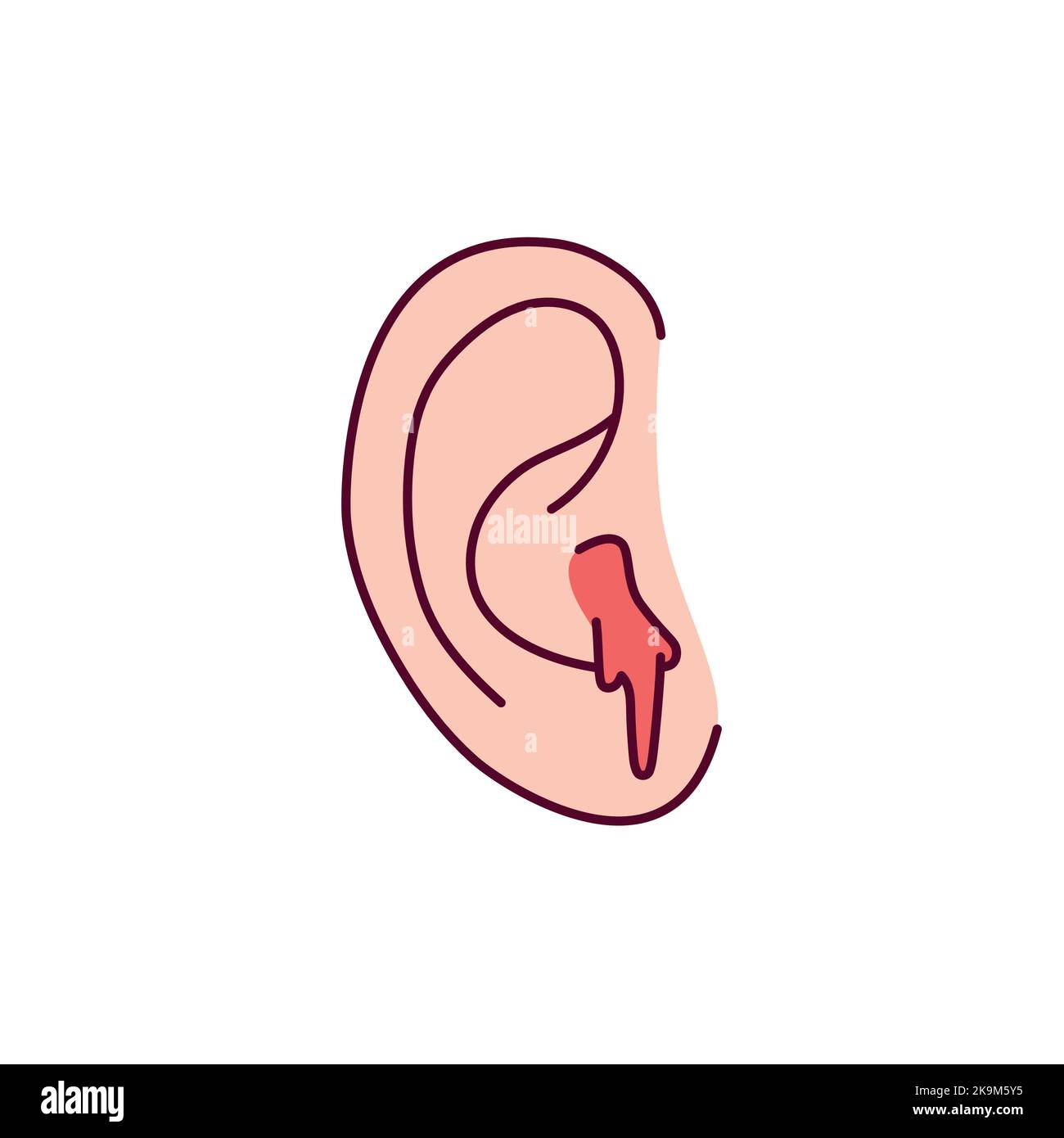 Blutungen durch das Symbol der Ohrfarblinie. Verletzungskonzept. Stock Vektor