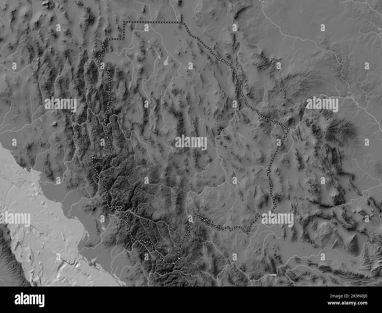 Chihuahua, Bundesstaat Mexiko. Bilevel-Höhenkarte mit Seen und Flüssen Stockfoto