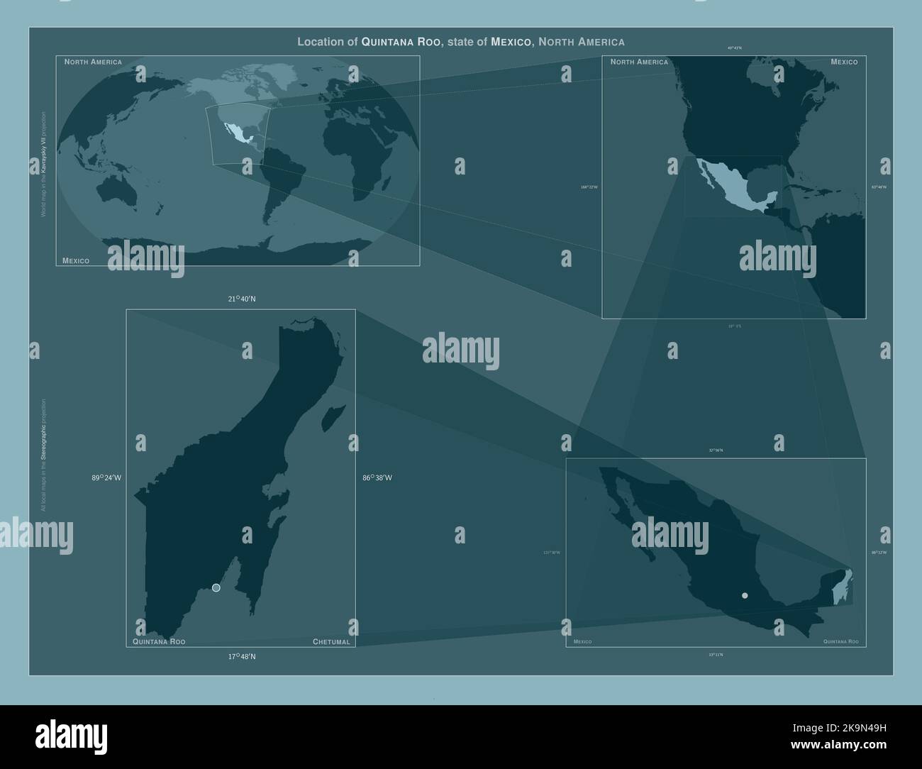 Quintana Roo, Bundesstaat Mexiko. Diagramm, das die Position der Region ...