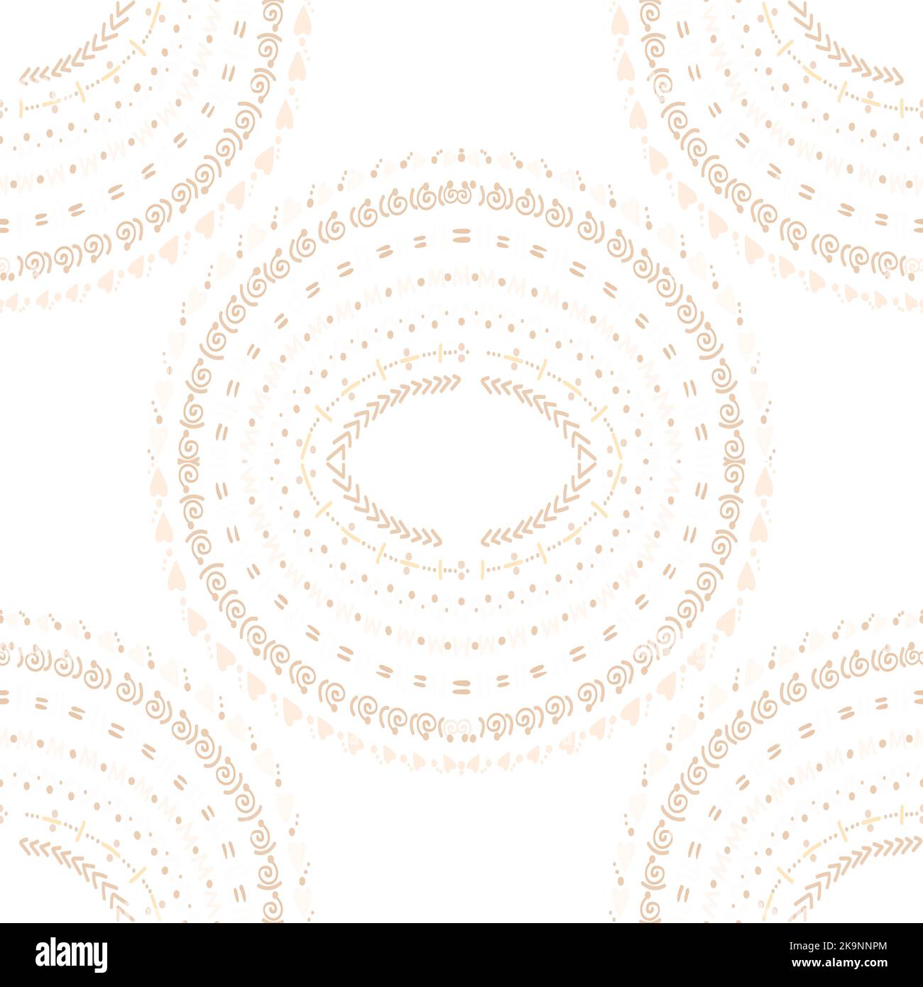 Nahtlose Textur von abstrakten Ornamenten im Kreis. Dekorative Muster für Tapeten, Web, Textilien, Drucke. Dekorative Formen im Ethno-Stil auf weißem Rücken Stock Vektor