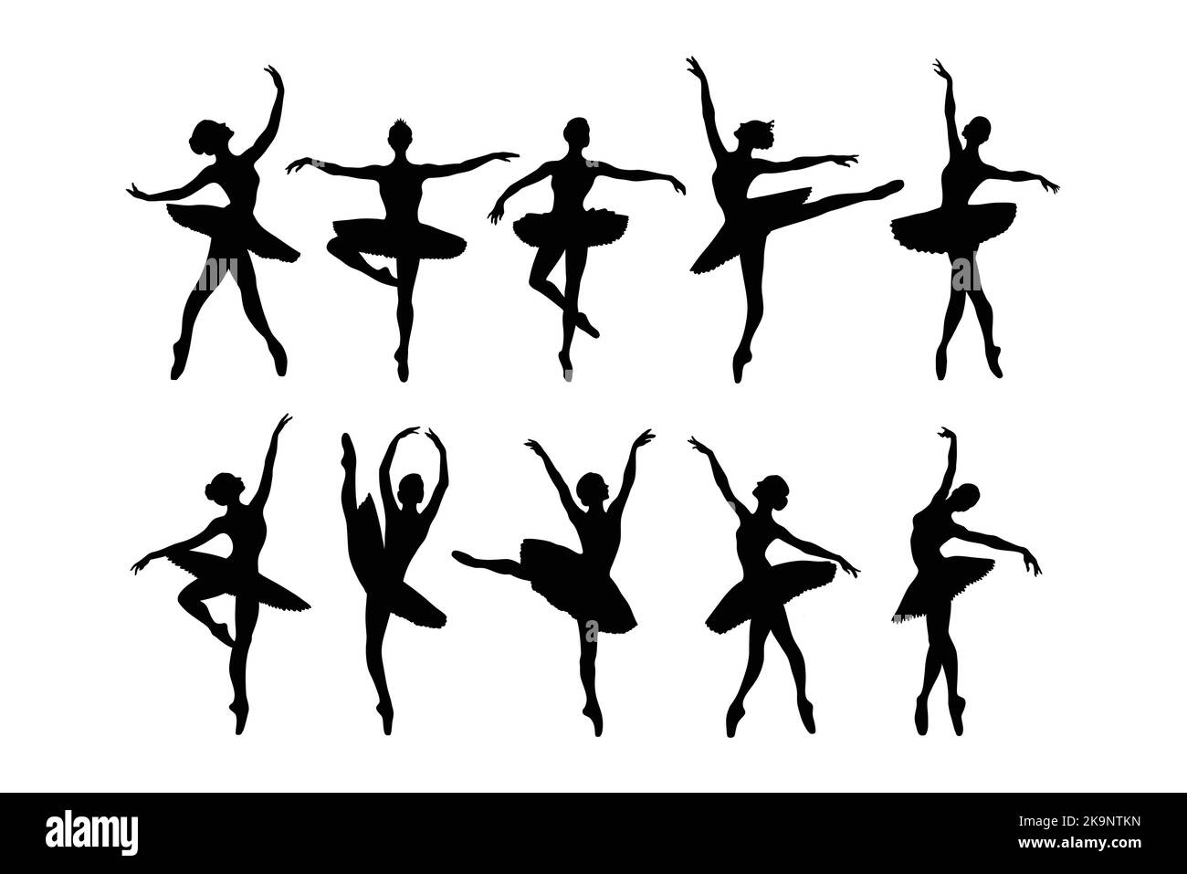 Balletttänzerin. Silhouetten tanzender Ballerinas, Vektorgrafik. Stock Vektor