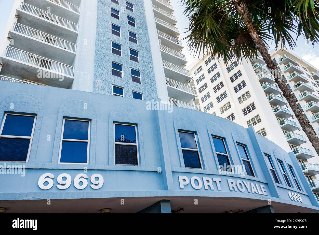 Miami Beach Florida, North Beach Collins Avenue Port Royale Condominium Eigentumswohnungen Eigentumswohnungen, außerhalb von außen Vordereingang Wohngebäude Stockfoto