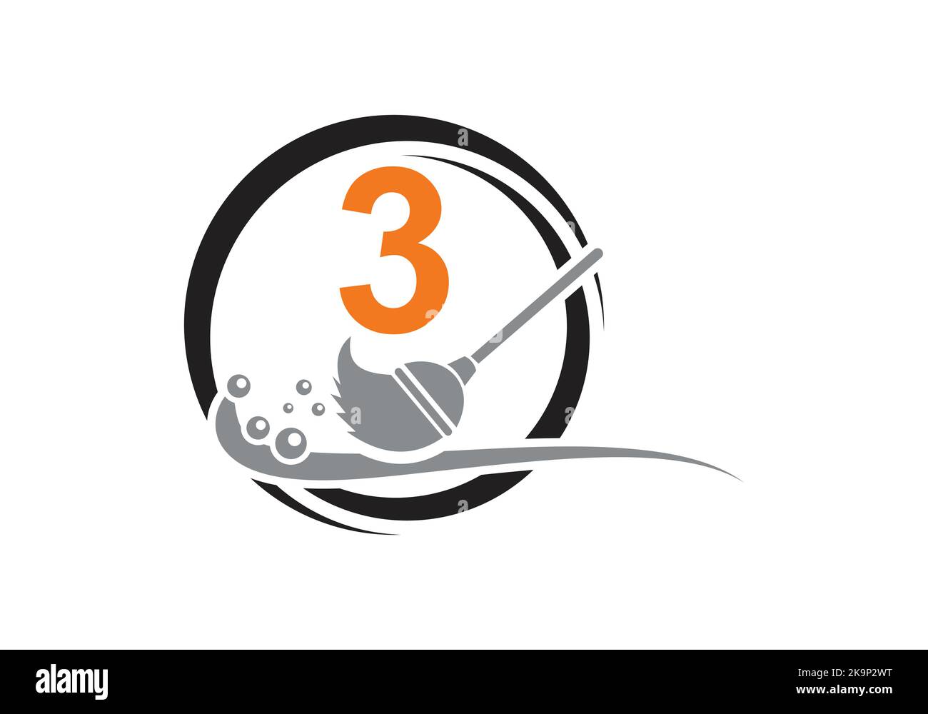 Hausputz-Logo Auf Buchstabe 3 Mit Water Spa Und Leaf-Konzept. Dienstmädchen-Logo, Symbol Für Reinigungsbürste, Wassertropfenschablone. Stock Vektor
