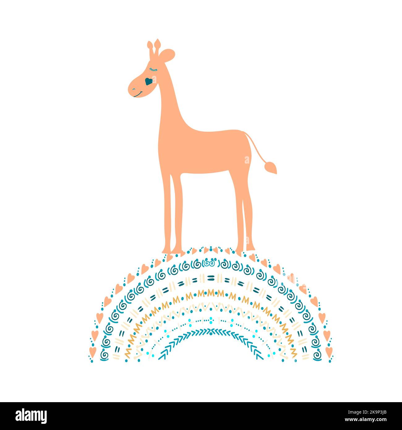 Vektor-Illustration von lustigen Cartoon-Stil Giraffe auf stilisierten Regenbogen Stock Vektor