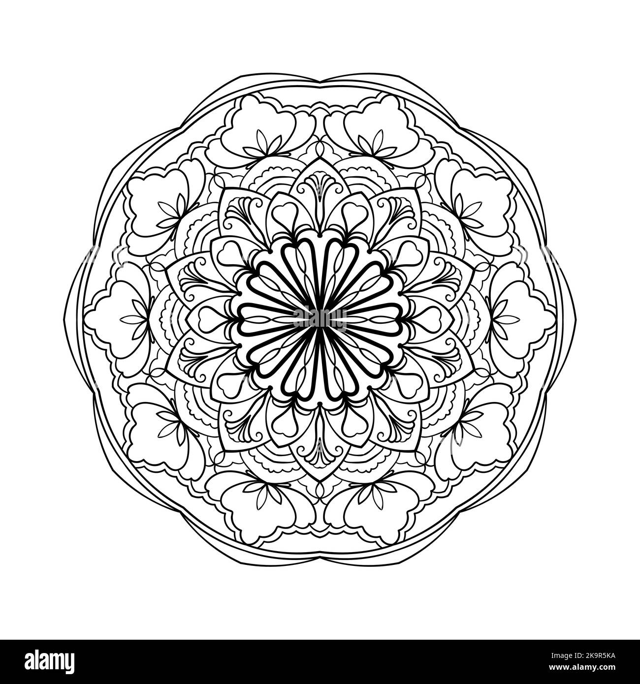 Abstraktes Mandala. Dekoratives Gestaltungselement für Yogamatte, Bezug, Wandteppich. Ornament im Kreis. Rundes Blumenmuster. Indische, türkische, arabische Motive. C Stock Vektor