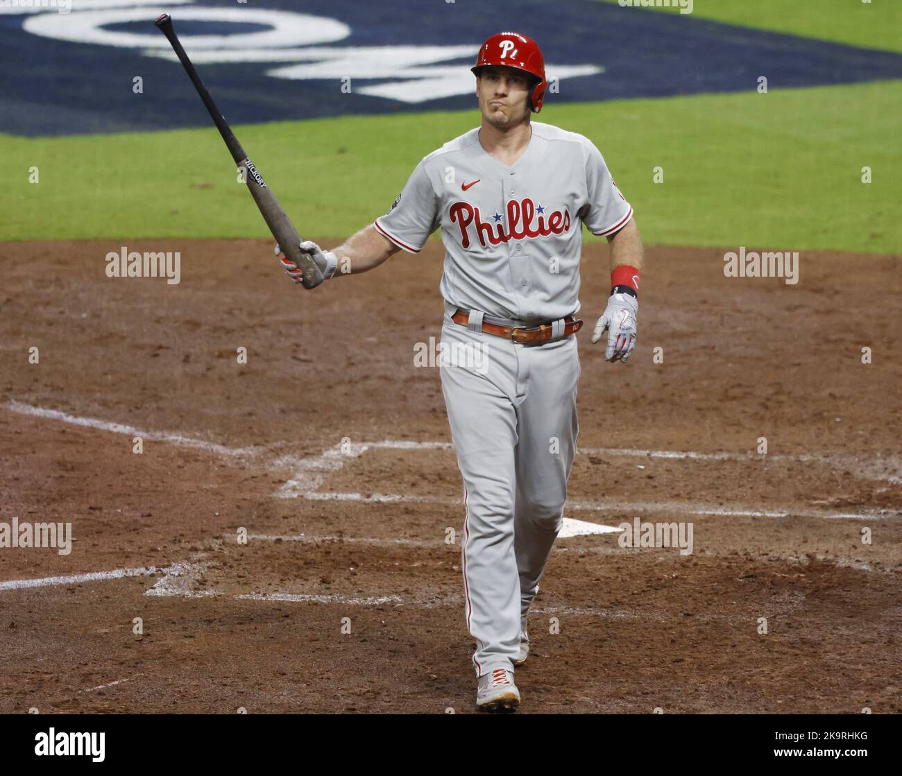 Philadelphia Phillies' J.T. Realmuto watches a home run during a baseball  game, Thursday, Aug. 10, 2023, in Philadelphia. (AP Photo/Matt Slocum Stock  Photo - Alamy