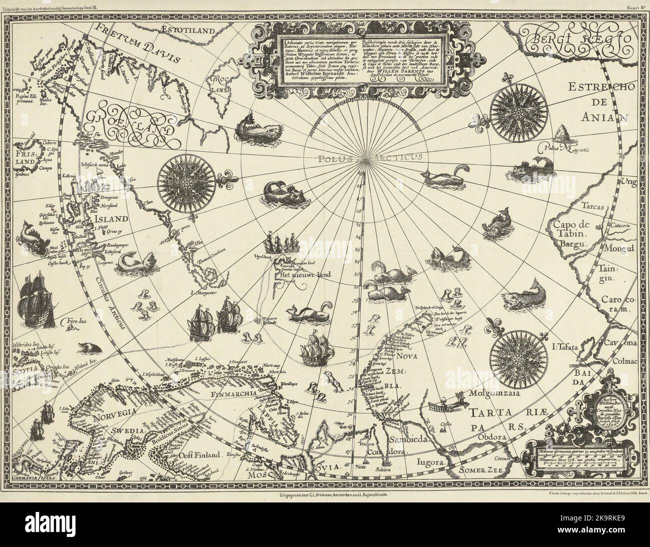 Vintage 16.-Jahrhundert Karte des Nordpols und der Länder rund um den Polarkreis, Polarregion Stockfoto