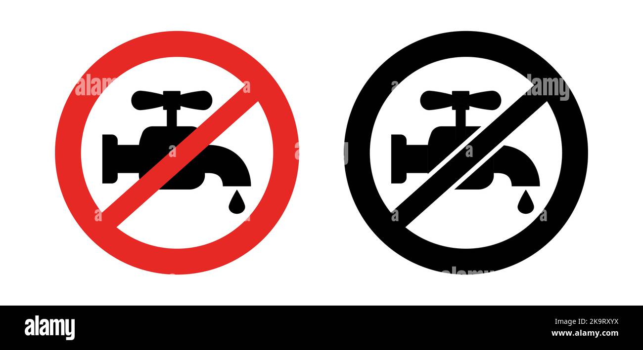 Kein Wasser aus dem Wasserhahn Zeichen Wassereinschränkung oder Defekt Symbol Stock Vektor