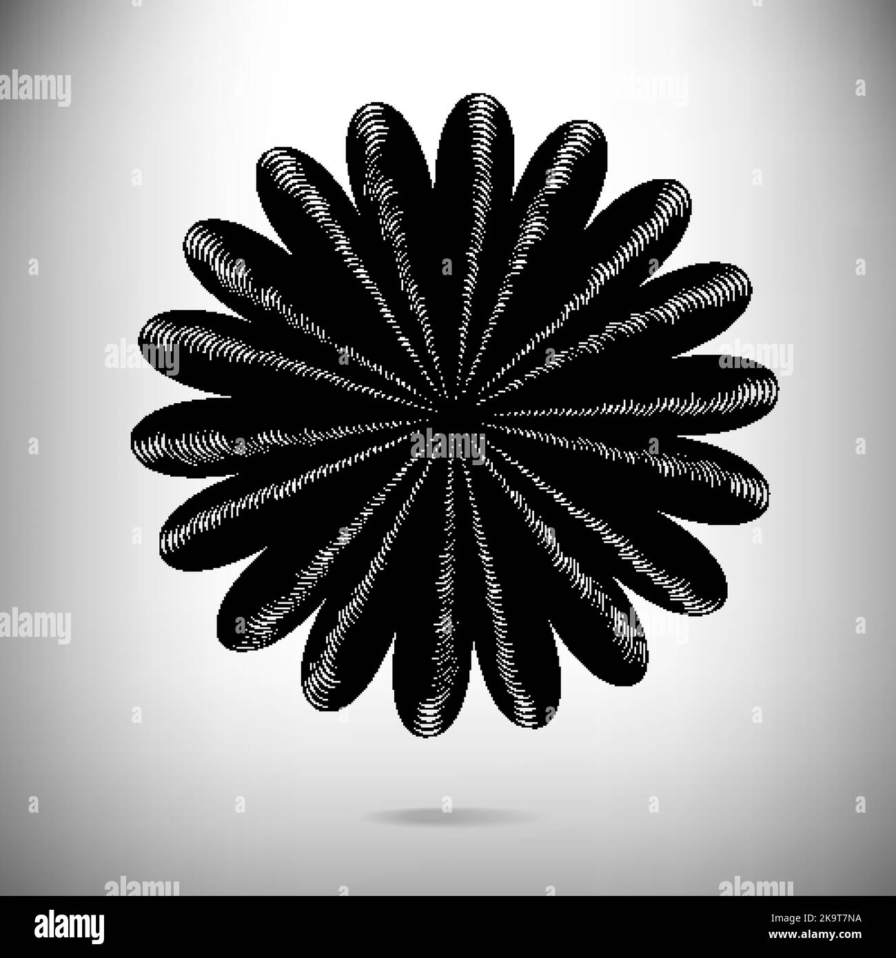 Abstrakter Hintergrund mit dekorativer stilisierter Blumenform aus konzentrischen schwarzen und weißen Streifen. Stock Vektor