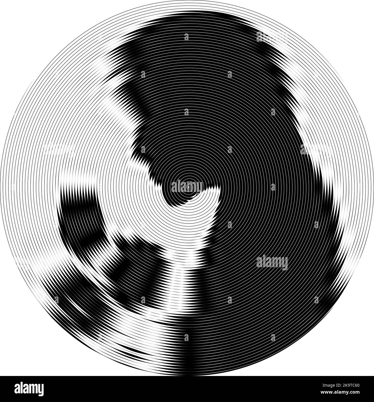 Abstrakter Hintergrund mit schwarzen und weißen Streifen, Vektor-Design-Element. Frau Silhouette im Kreis. Stock Vektor