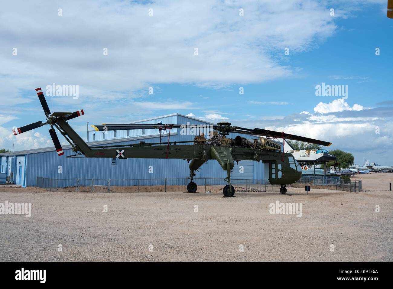 Ein Sikorsky S-64 Skykran-Schwerlift-Hubschrauber, der im Pima Air and Space Museum ausgestellt ist Stockfoto