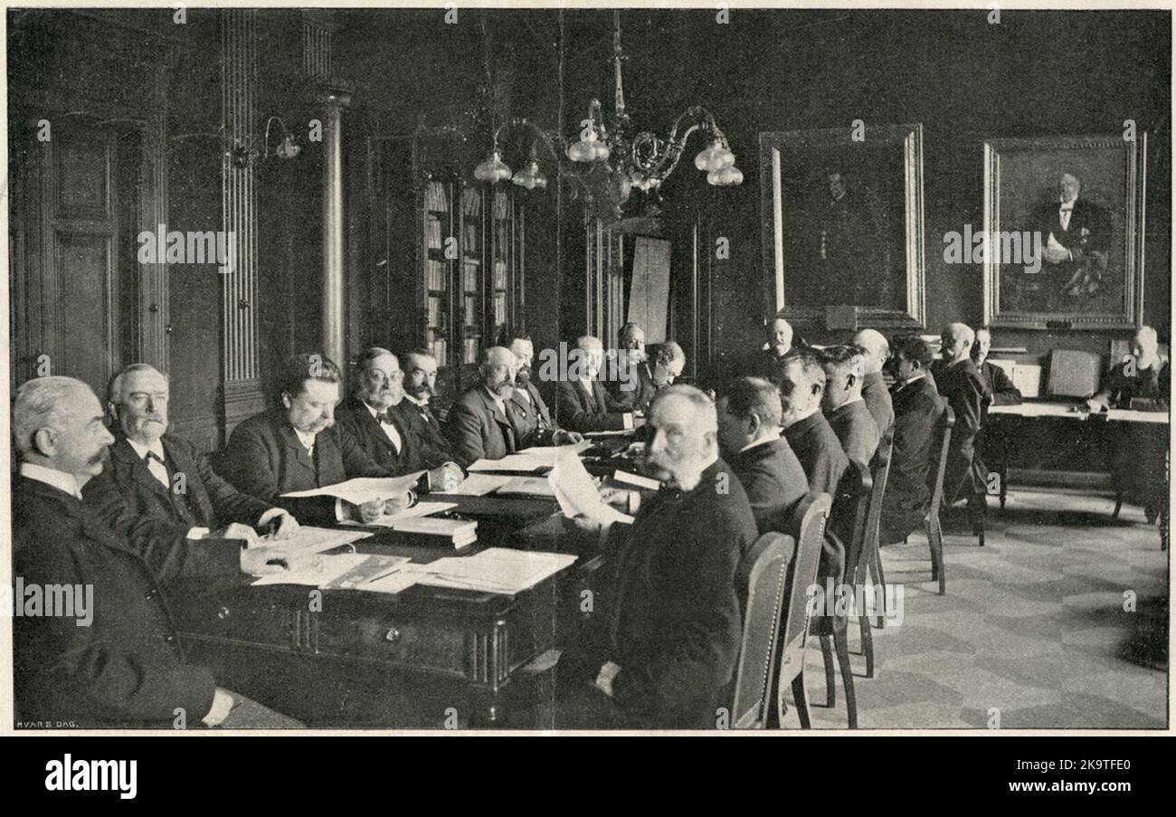 Das erste Treffen des Eisenbahnrats mit Generaldirektor Teodor Nordström als Vorsitzender. Stockfoto