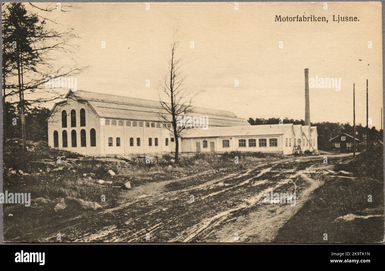 East Coast Line, OKB. Die Motorenfabrik in Ljusne, Kreis Gävleborg, irgendwann zwischen 1913 und 1919. Stockfoto