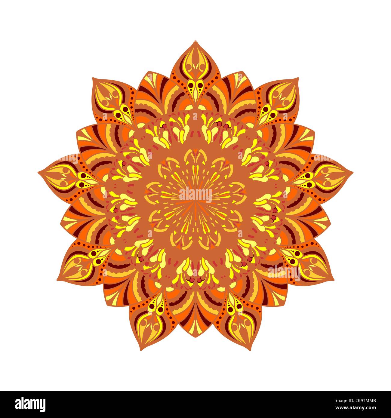 Ornamentales, helles Mandala-Muster im Kreis. Dekorativer runder Hintergrund mit handgezeichneten Spitzen-eleganten Details. Stock Vektor