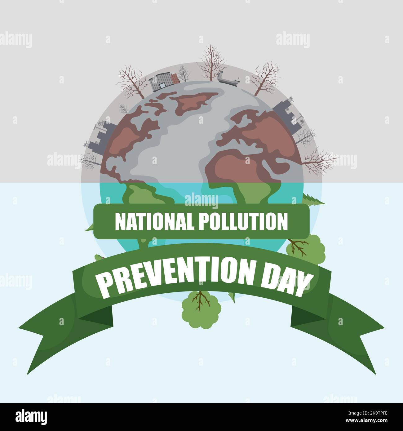 Nationaler Tag zur Vermeidung von Umweltverschmutzung mit verschmutztem Planeten Erde Stock Vektor