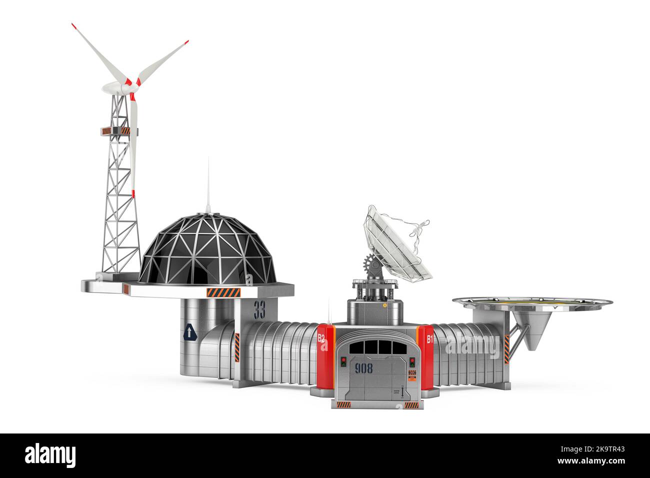 Moderne Remote Antarctic Research Polarstation auf weißem Hintergrund. 3D Rendering Stockfoto