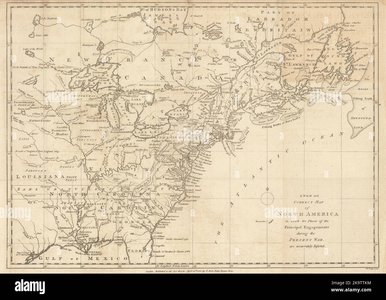 Eine neue & richtige Karte von Nordamerika, in der die Orte… JOHN LODGE 1780 Stockfoto