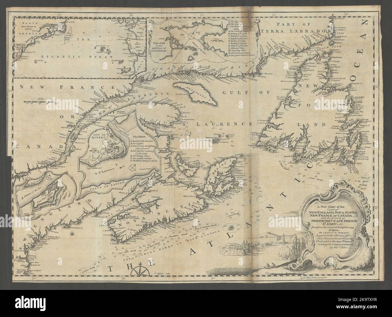 Die Küste von Neuengland, Neuschottland, Neufrankreich oder Kanada. GENTS mag 1746-Karte Stockfoto