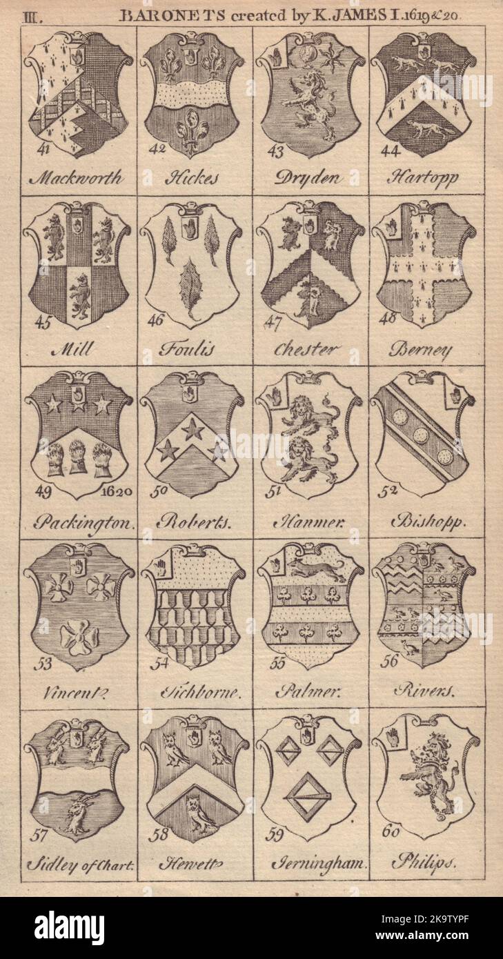James i Baronets 1619-20 Hickes Dryden Mill Foulis Chester Berney Roberts… 1750 Stockfoto