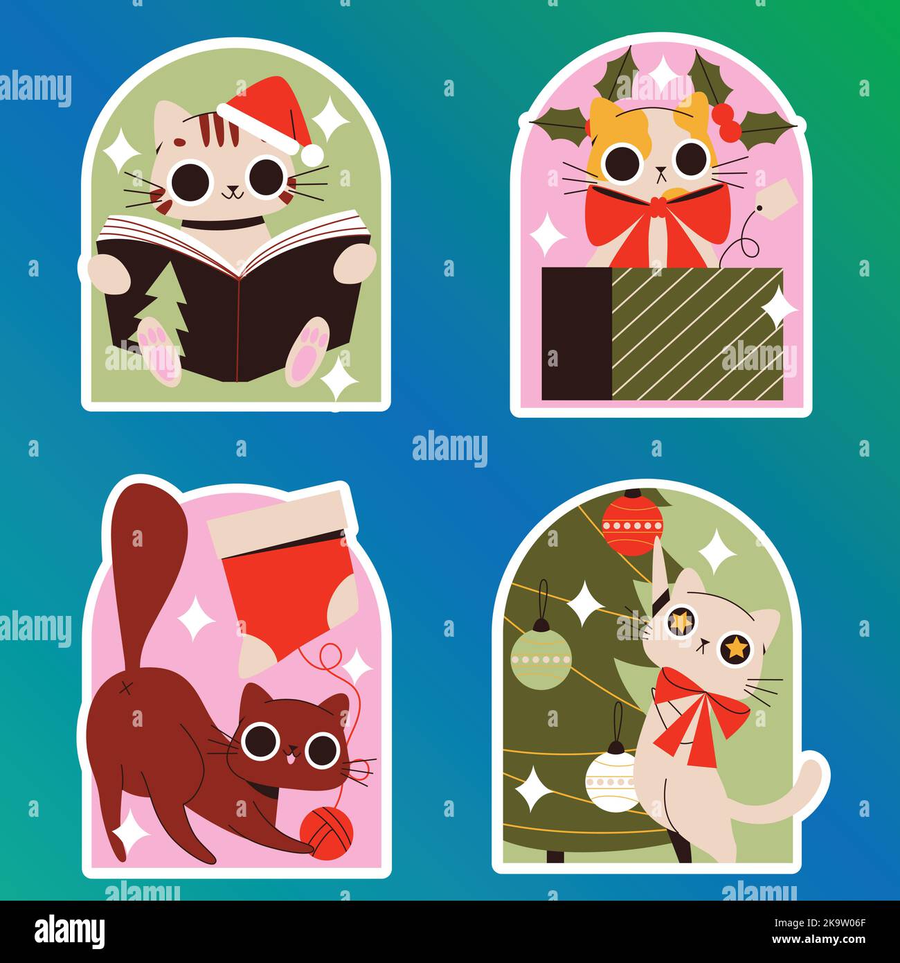 weihnachten Katzen Aufkleber Set Vektor Design Illustration Stock Vektor