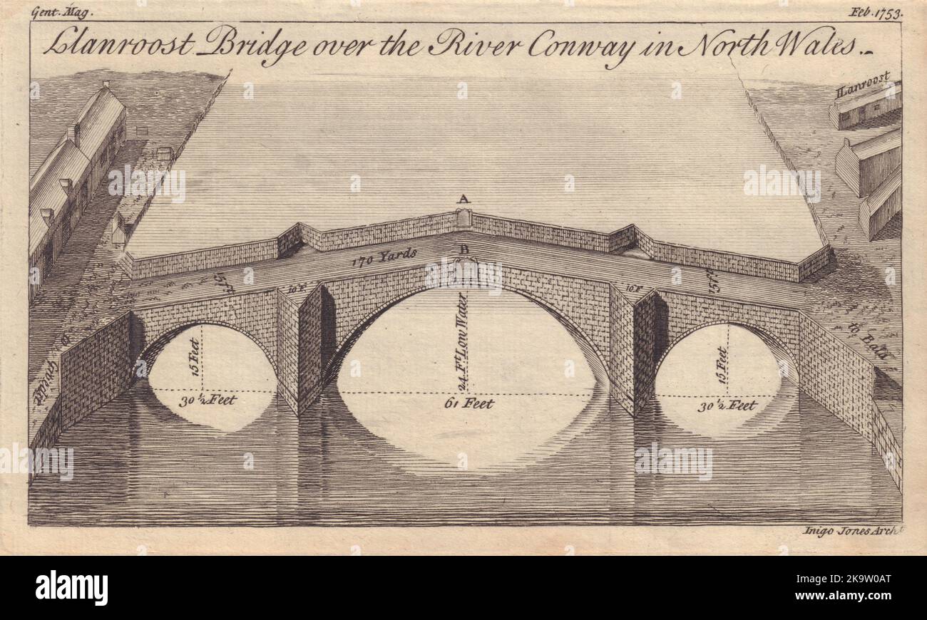 Llanroost Brücke über den Fluss Conway. Pont Fawr, Llanrwst. Inigo Jones 1753 Stockfoto