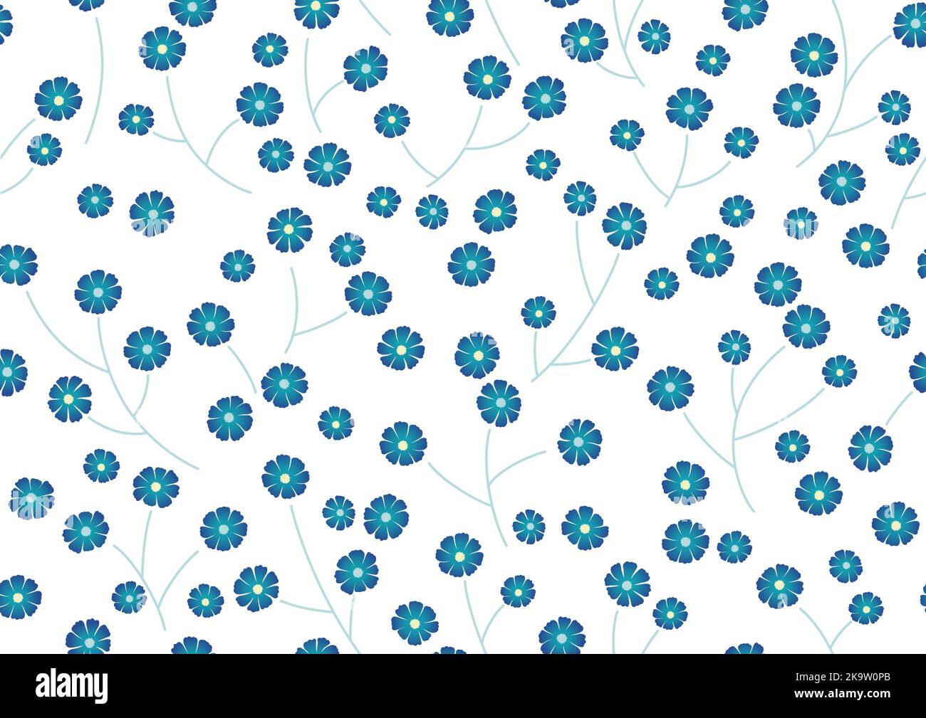 Nahtloser Vektorhintergrund mit blauem Blumenmuster auf Weißem Hintergrund. Horizontal Und Vertikal Wiederholbar. Stock Vektor