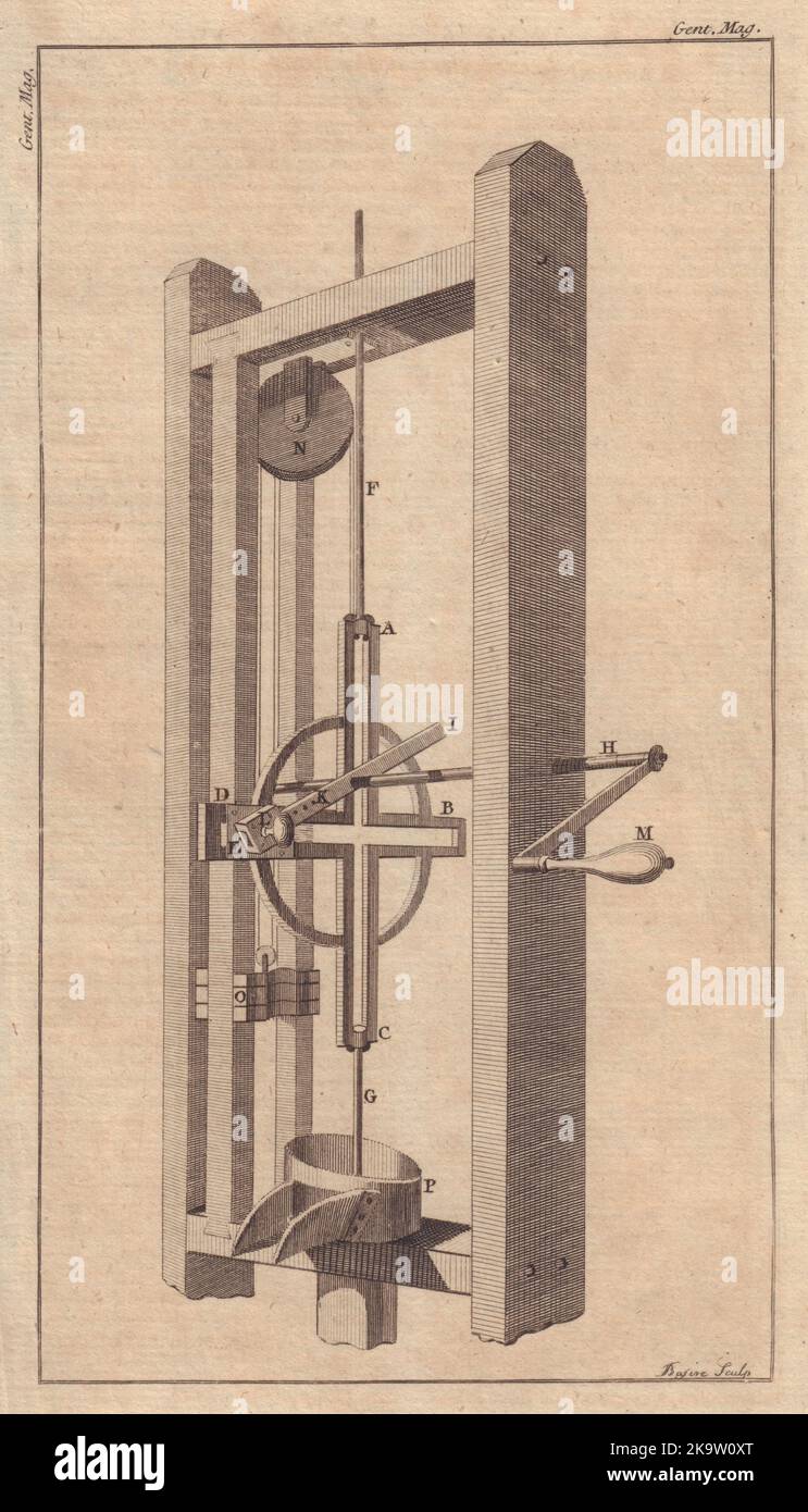 Eine verbesserte Wasserpumpe. Technik. GENTS mag 1758 altes antikes Druckbild Stockfoto
