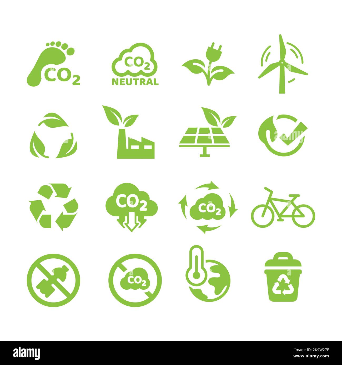 Vektorvorlage für nachhaltige, erneuerbare Ressourcen. Ökologie, globale Erwärmung Umweltsymbole und Symbole in Glühbirnen. Stock Vektor