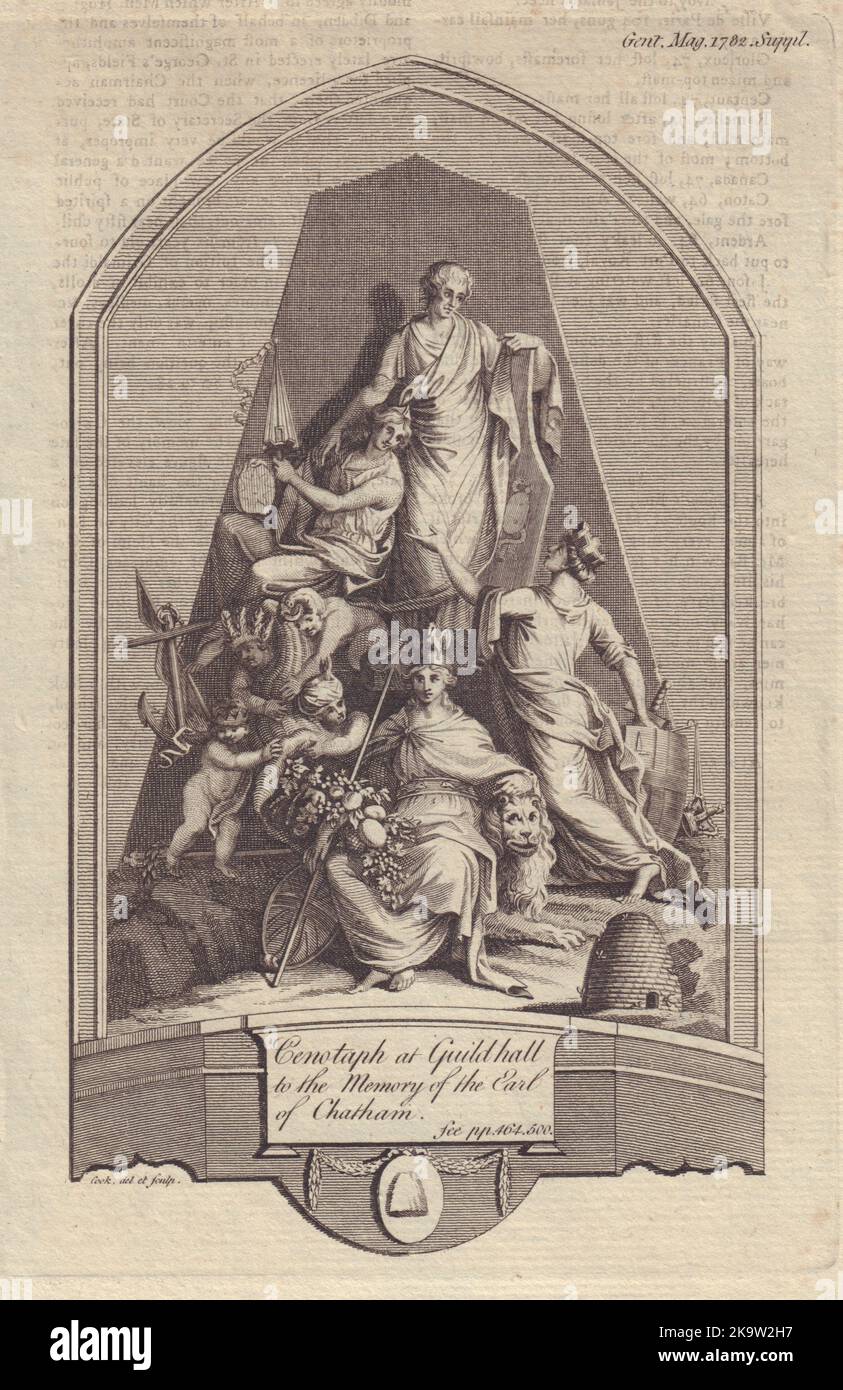 Kenotaph in Guildhall zur Erinnerung an den Earl of Chatham, William Pitt 1782 Stockfoto