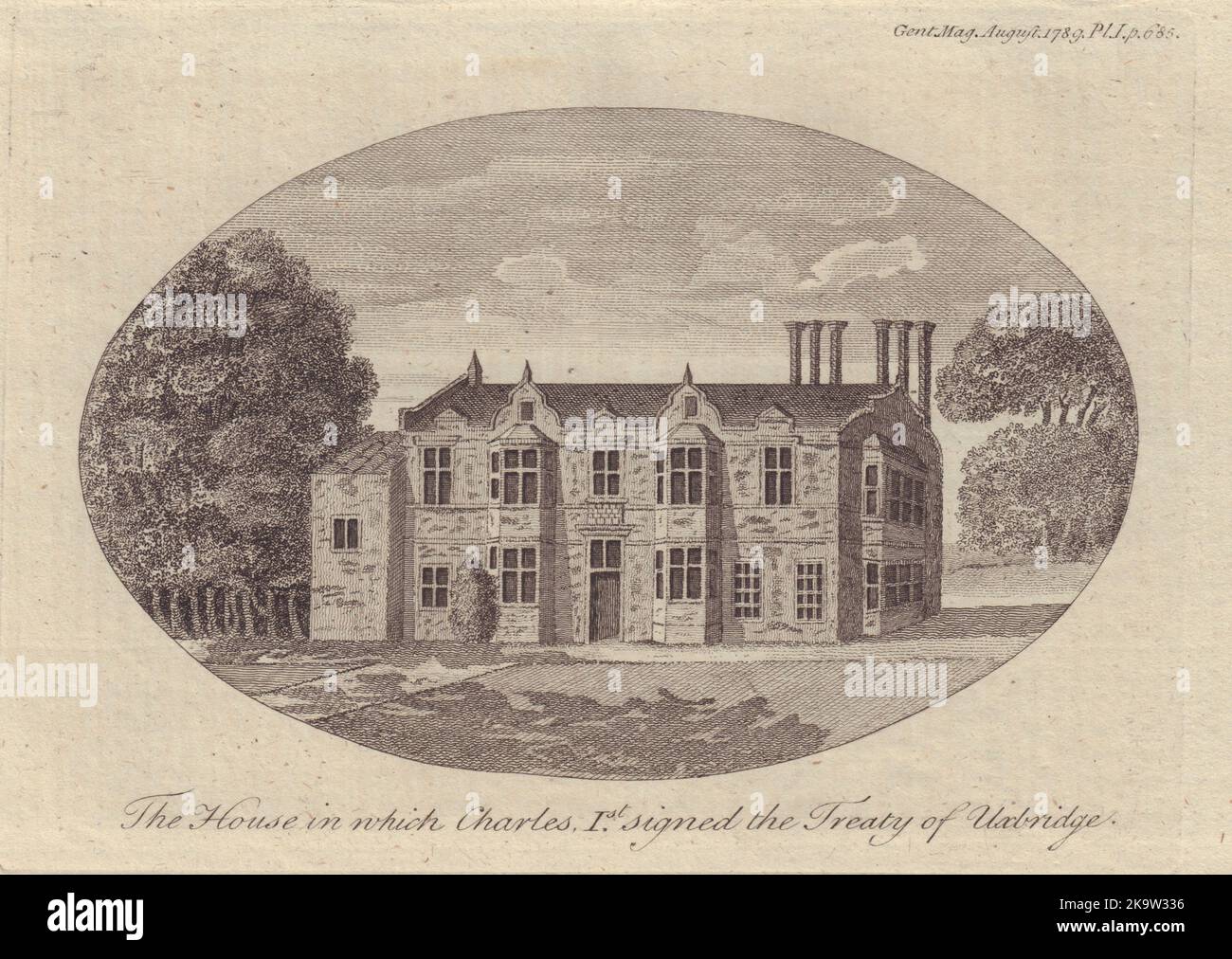 Haus, in dem König Charles I. den Vertrag von Uxbridge Crown & Treaty Pub 1789 unterzeichnete Stockfoto