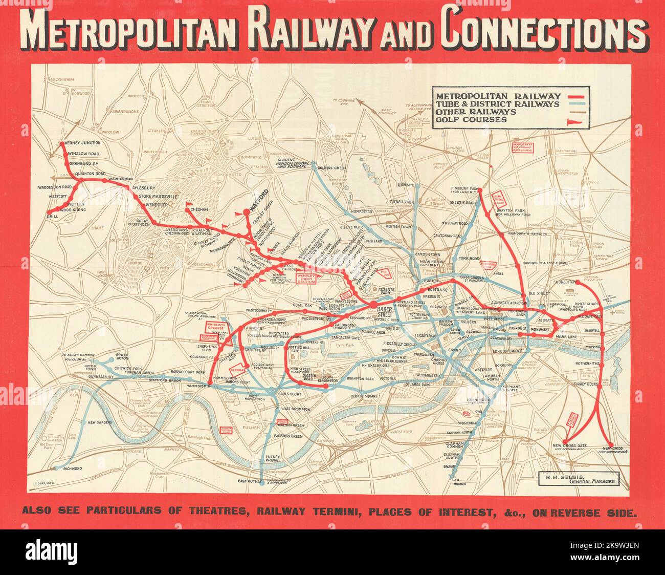 Metropolitan Railway und Verbindungen. U-Bahn London. SELBIE c1930 alte Karte Stockfoto