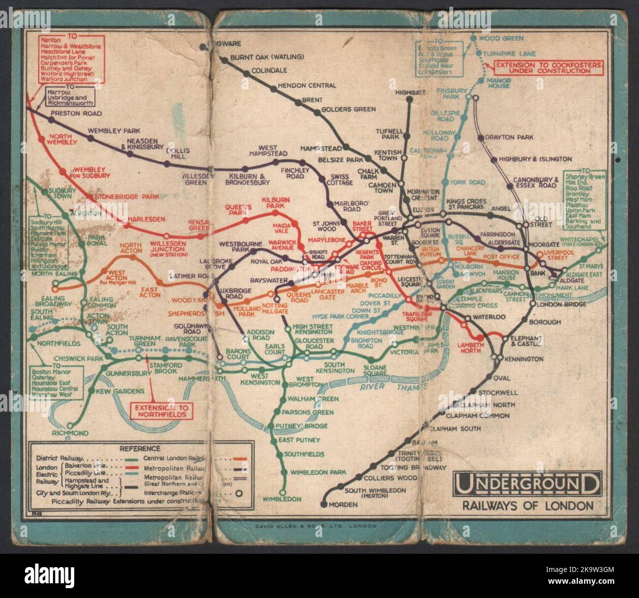 Plan DER U-Bahn IN LONDON. Piccadilly-Verlängerung. STINGEMORE 1930 Stockfoto