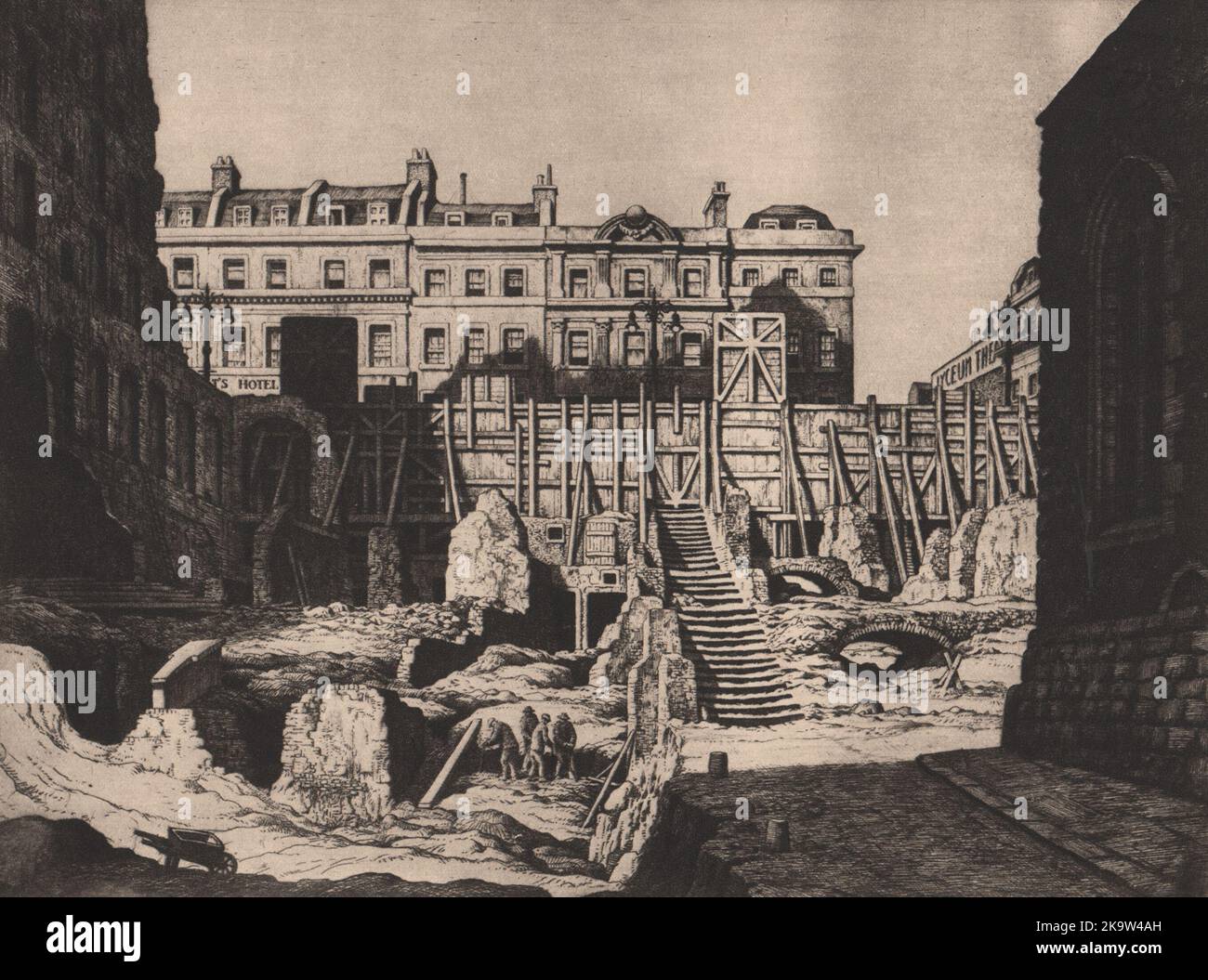 DAS VERSCHWINDENDE LONDON. 'Savoy Steps, Strand', von Ian Strang 1927 Alter Druck Stockfoto