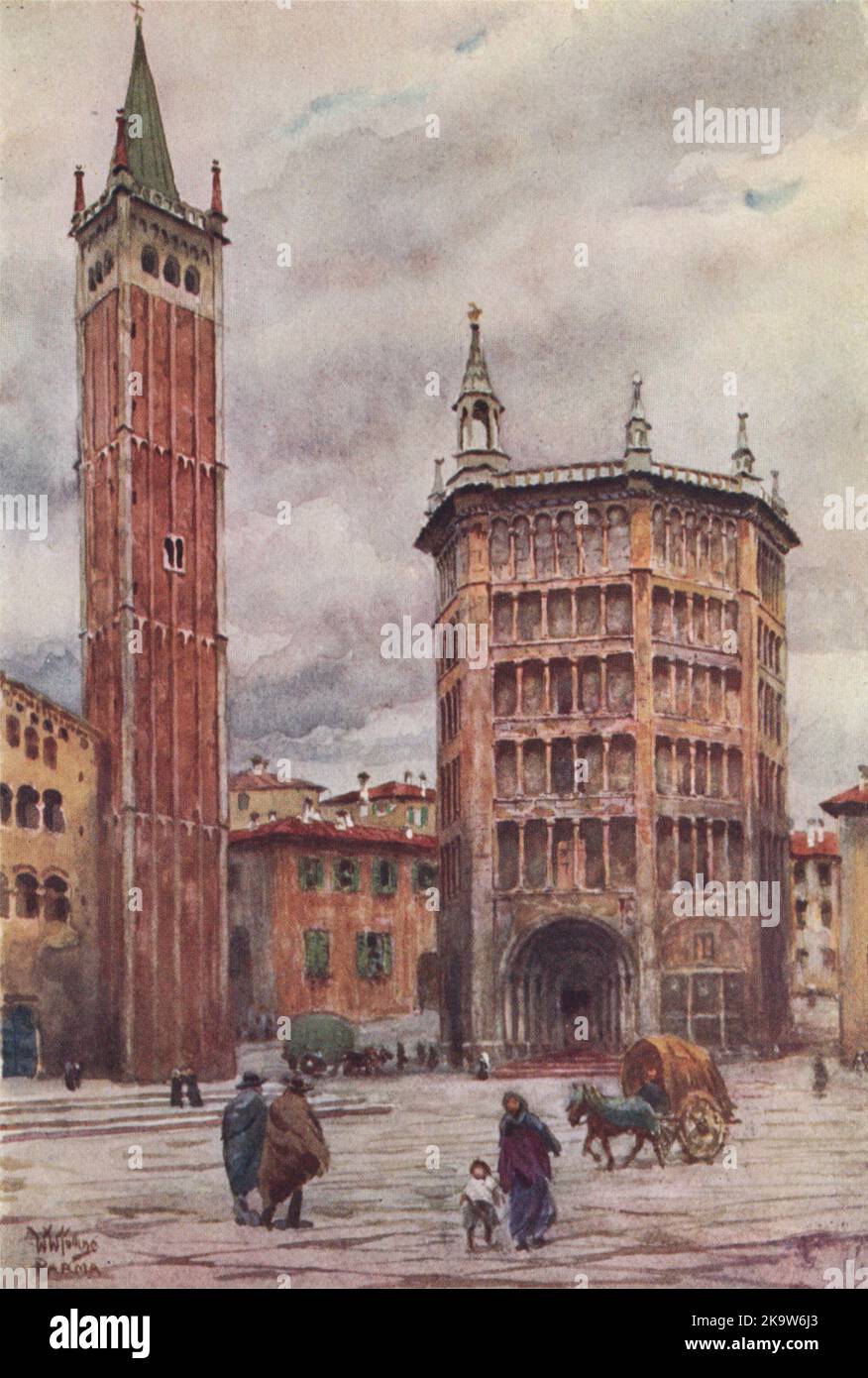 „The Cathedral and Baptistery, Parma“ von William Wiehe Collins. Italien 1911 Stockfoto