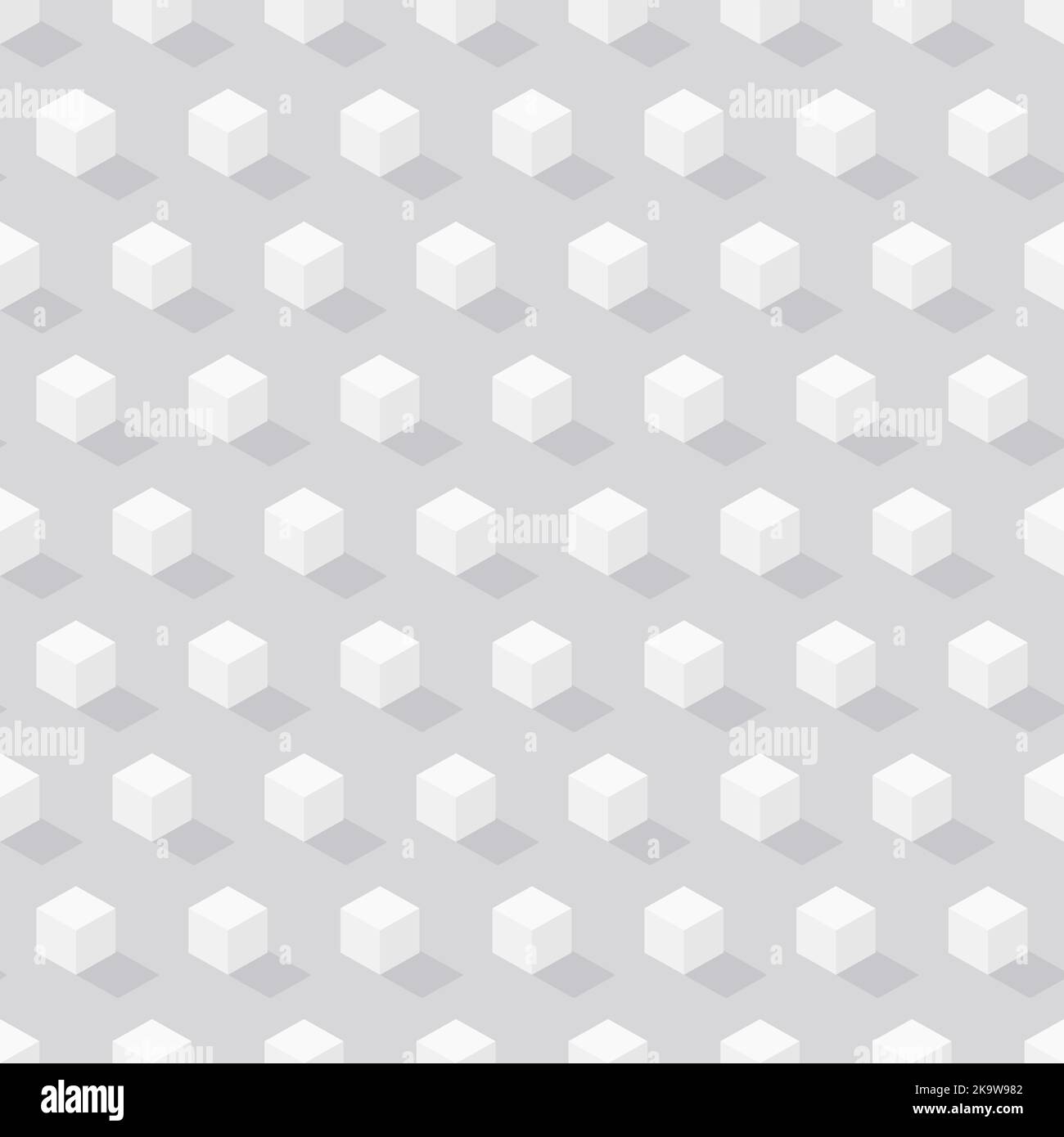 Isometrische weiße Würfel mit Schatten auf grauem Hintergrund. Vektor geometrisches nahtloses Muster Stock Vektor