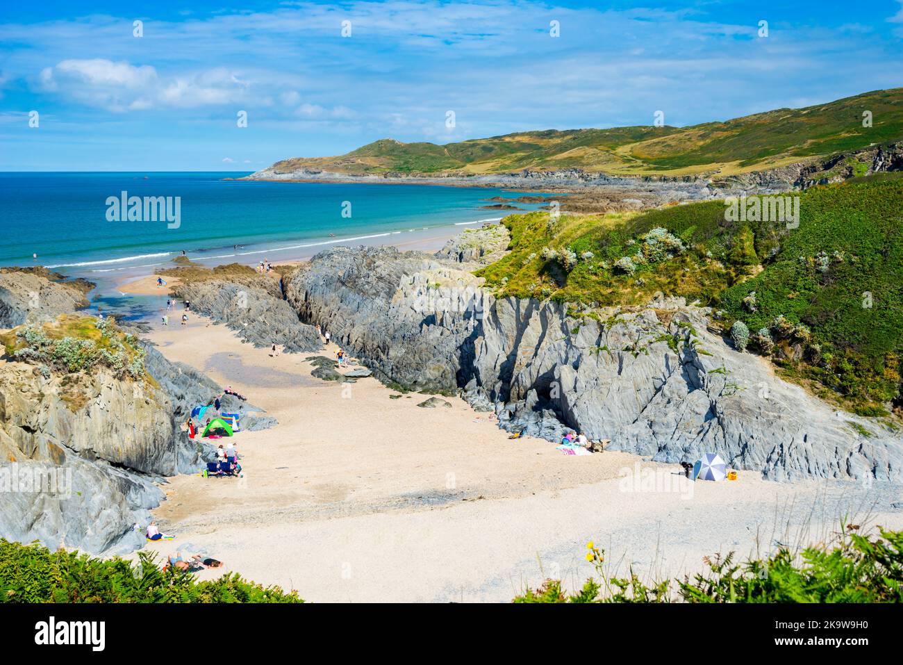Blick auf den Strand von Woolacombe in der Nähe von Woolacombe Devon England Großbritannien Europa Stockfoto