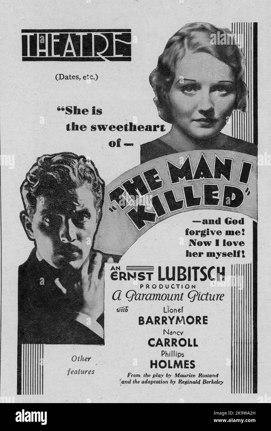 PHILLIPS HOLMES und NANCY CARROLL in THE MAN I KILLED 1932 Regisseur / Produzent ERNST LUBITSCH spielen Maurice Rostand-Adaption Reginald Berkeley Drehbuch Samuel Raphaelson und Ernest Vajda Paramount Picturms Stockfoto