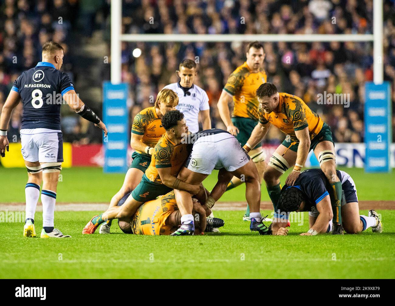 Schottland Oktober 29. : Match Action während des Rugby Union Autumn Internationals Spiels zwischen Australien und Schottland im BT Murrayfield Stadium Schottland 29.. Oktober 2022 Australien 16: Schottland 15 Stockfoto