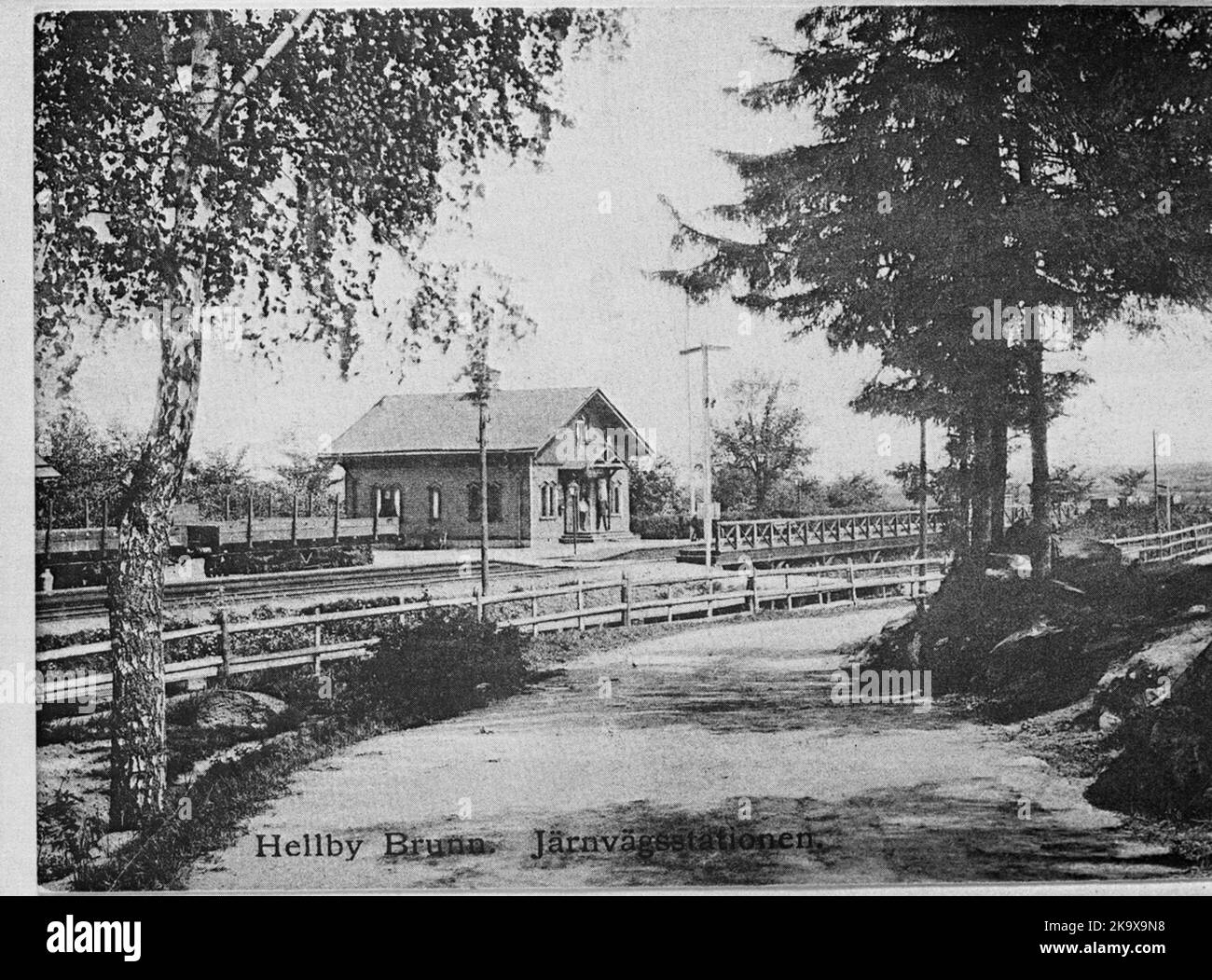 Bahnhof Hällbybrunn. Stockfoto