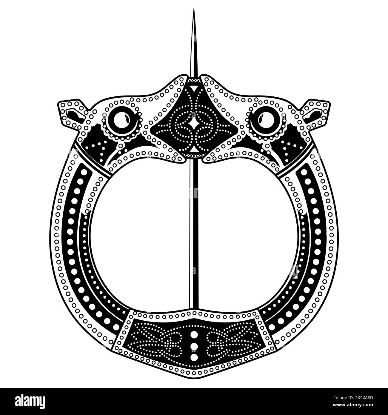 Brosche Fibula. Mittelalterliche Wikinger, keltische, germanische traditionelle Dekoration, Verschluss für einen Umhang Stock Vektor