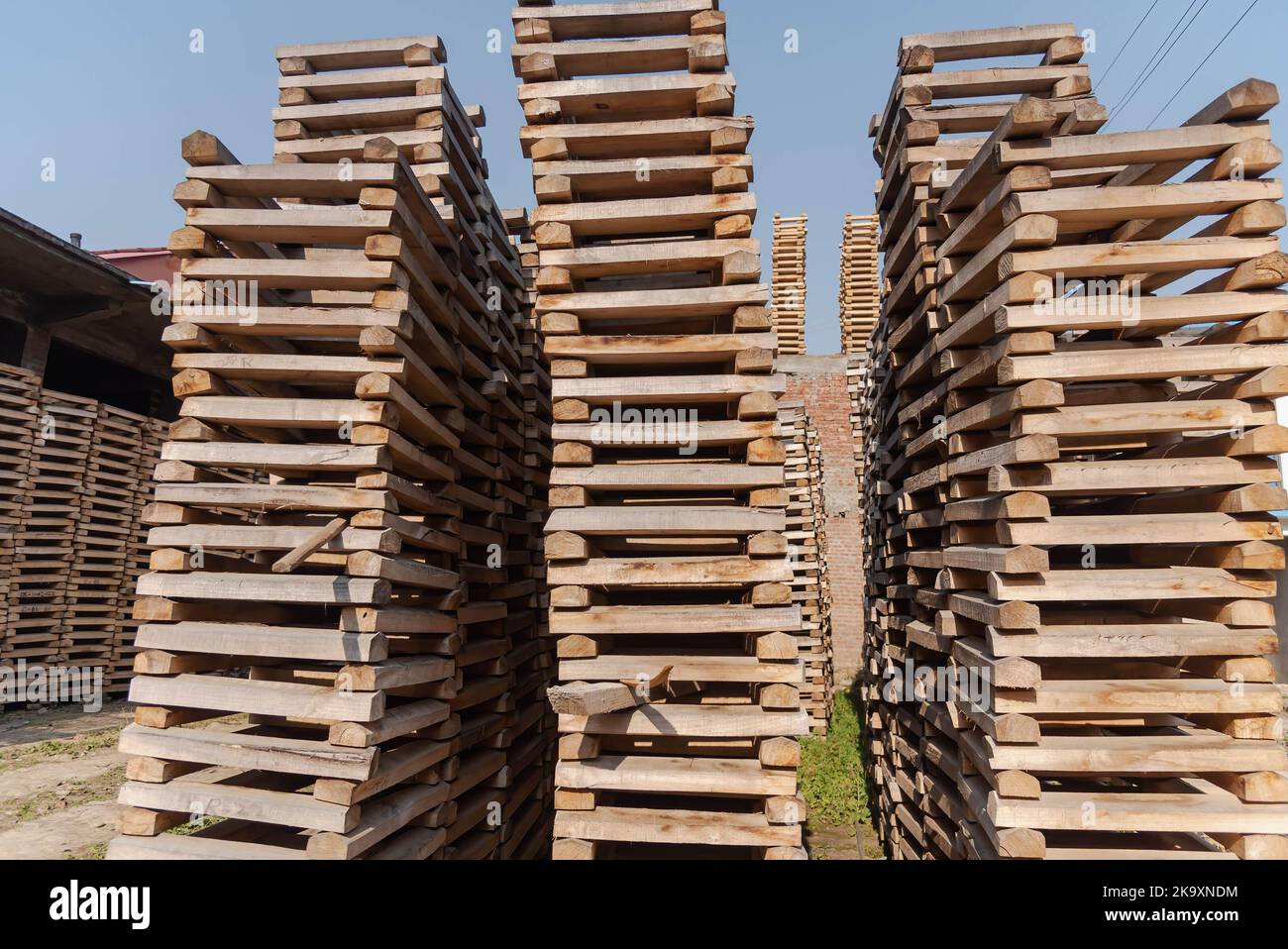 Stapel von Weidenklippen werden in einer Fabrik in Sangam gesehen. Seit Jahren gilt Kashmiri-Weide als dem Holz der englischen Weide, die immer noch ein nahezu Monopol über die globale Cricket-Fledermaus-Industrie besitzt, erheblich unterlegen und hat vor kurzem einen bedeutenden Ausflug in die internationale Cricket-Welt unternommen, der von einigen Spielern bei der Weltmeisterschaft T20 und der verwendet wurde Legends Cricket League. In den letzten vier Jahren haben 25 Geschäftseinheiten der Fledermausherstellungsindustrie in Halmulla und Sangam im Bijbehara-Gürtel aufgrund mangelnder Nachfrage geschlossen. Stockfoto