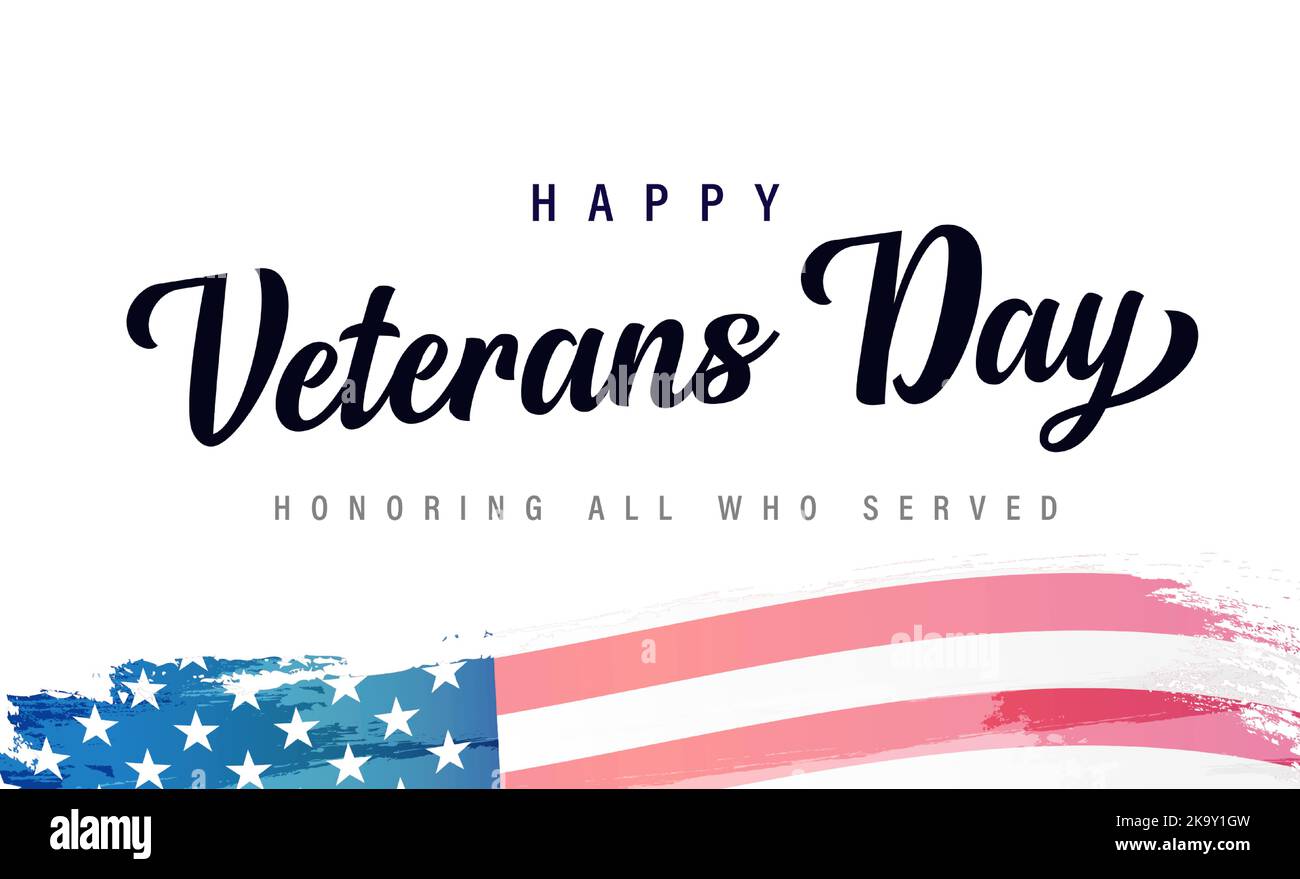 Happy Veterans Day USA Kalligraphie und Aquarell Flagge. Webbanner - zu Ehren aller, die mit Flagge USA und Text gedient haben. Vektorgrafik Stock Vektor