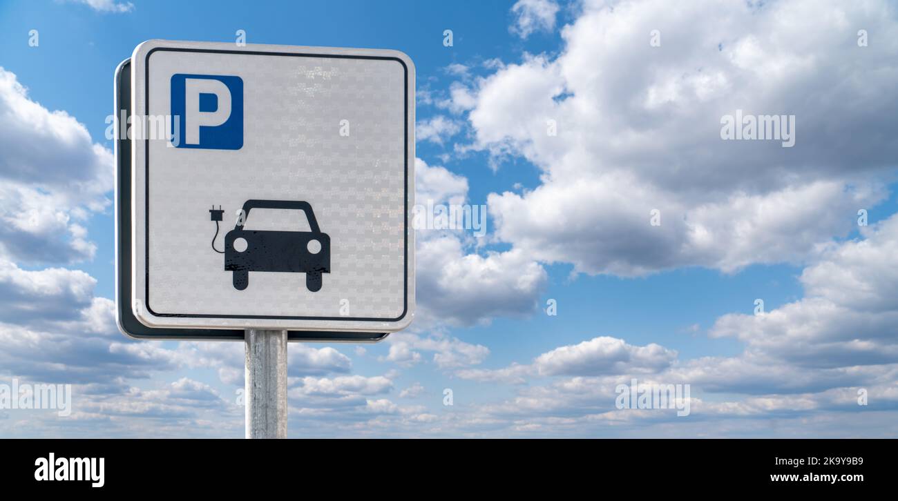 Schild für den Parkplatz für Elektroautos Stockfoto