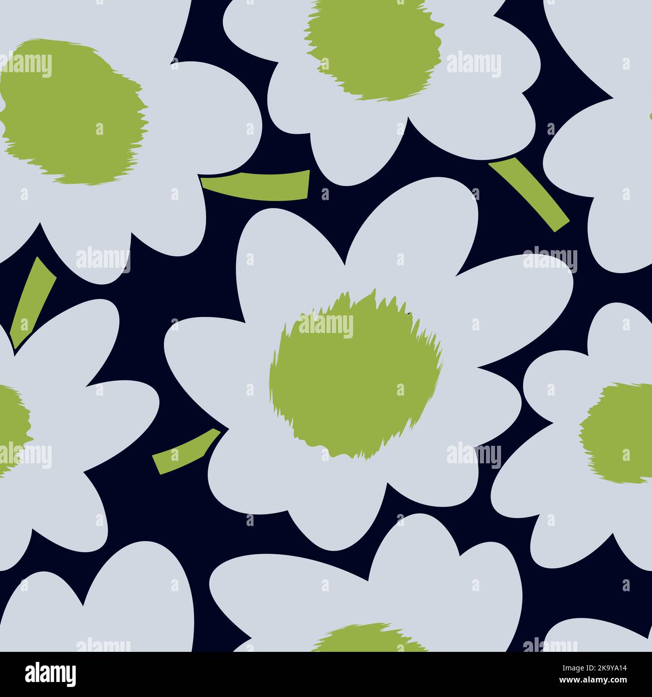 Nahtlose einfache niedliche Muster von großen blauen Blumen auf navy Hintergrund.endlose Blumenschmuck mit schönen Blüten.Bunte Kulisse Stock Vektor